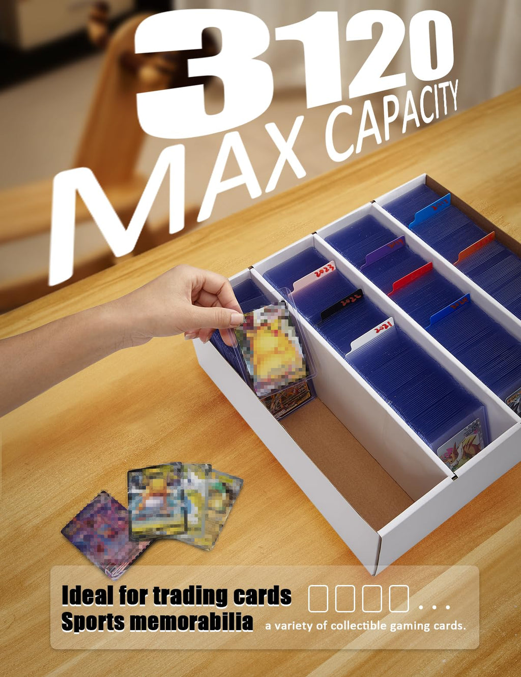 4 Pack Sports Card Boxes 3600 Count Cardboard Card Storage Box White Bulk Card Storage Baseball Card Boxes with 10 Dividers Sports Cards Storage Box for Card Game Baseball Card Storage Boxes