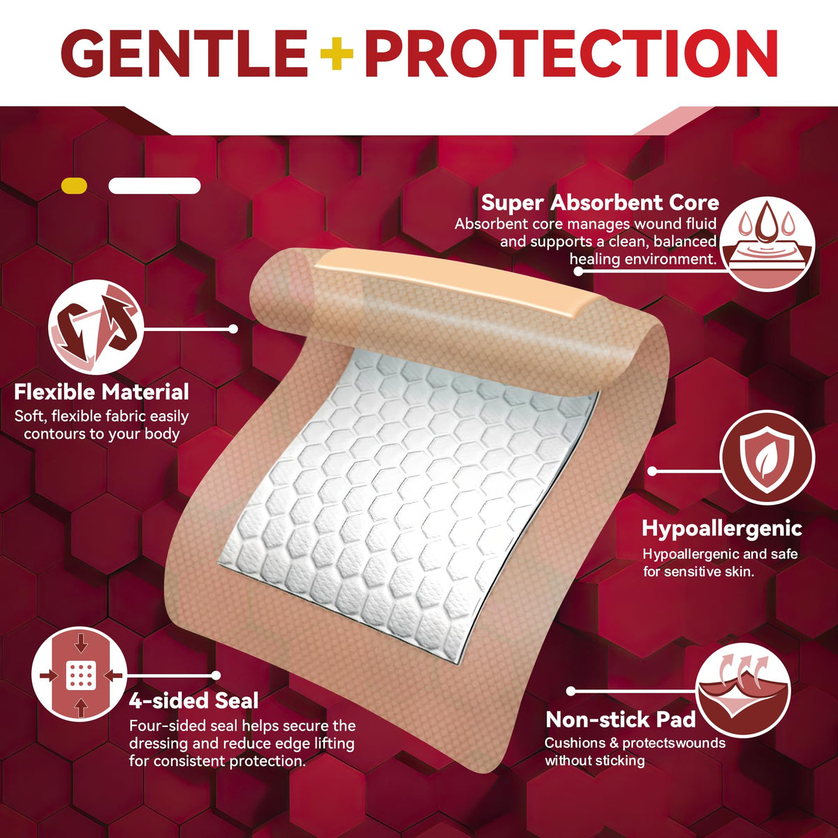 FRESINIDER Silicone Foam Dressing with Adhesive Border – Wound Dressing Bandage – Silicone Foam Pad – Pack of 10 – 4 x 4 Inches Large Waterproof Bandages – Self Adhesive Wound Care and Dressings