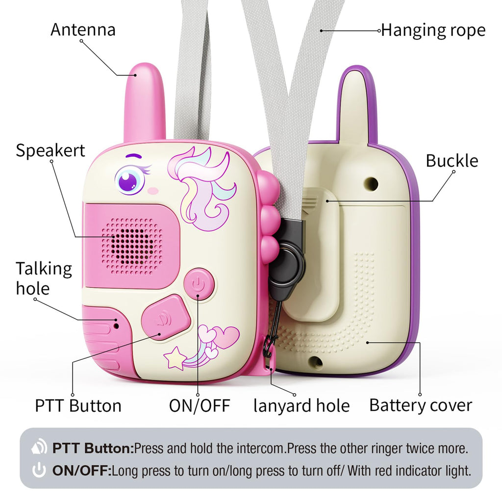 Walkie Talkies Toys for Girls:Unicorn Toys 2 Pack Birthday Gifts for 3 4 5-7 8 Year Old Girls Toy for 4 5 6 7 8-10 Year Old Camping Outdoor Game,Christmas Stocking Stuffers for Girls Kids