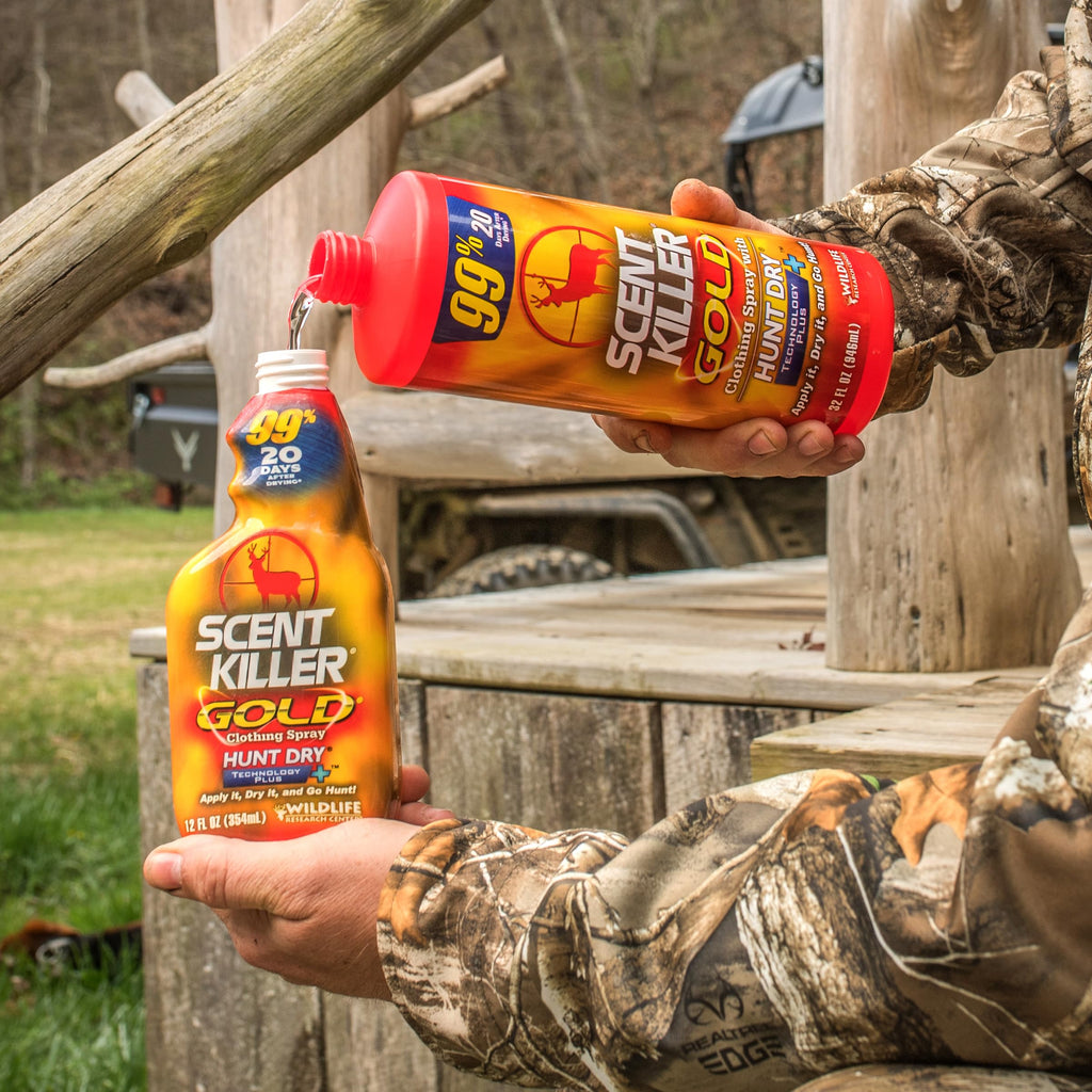 Wildlife Research Center Scent Killer Gold Spray and Refill 44 oz | Hunting Scent Eliminator with Hunt Dry Technology - Odor Prevention & Maximum Performance After Drying