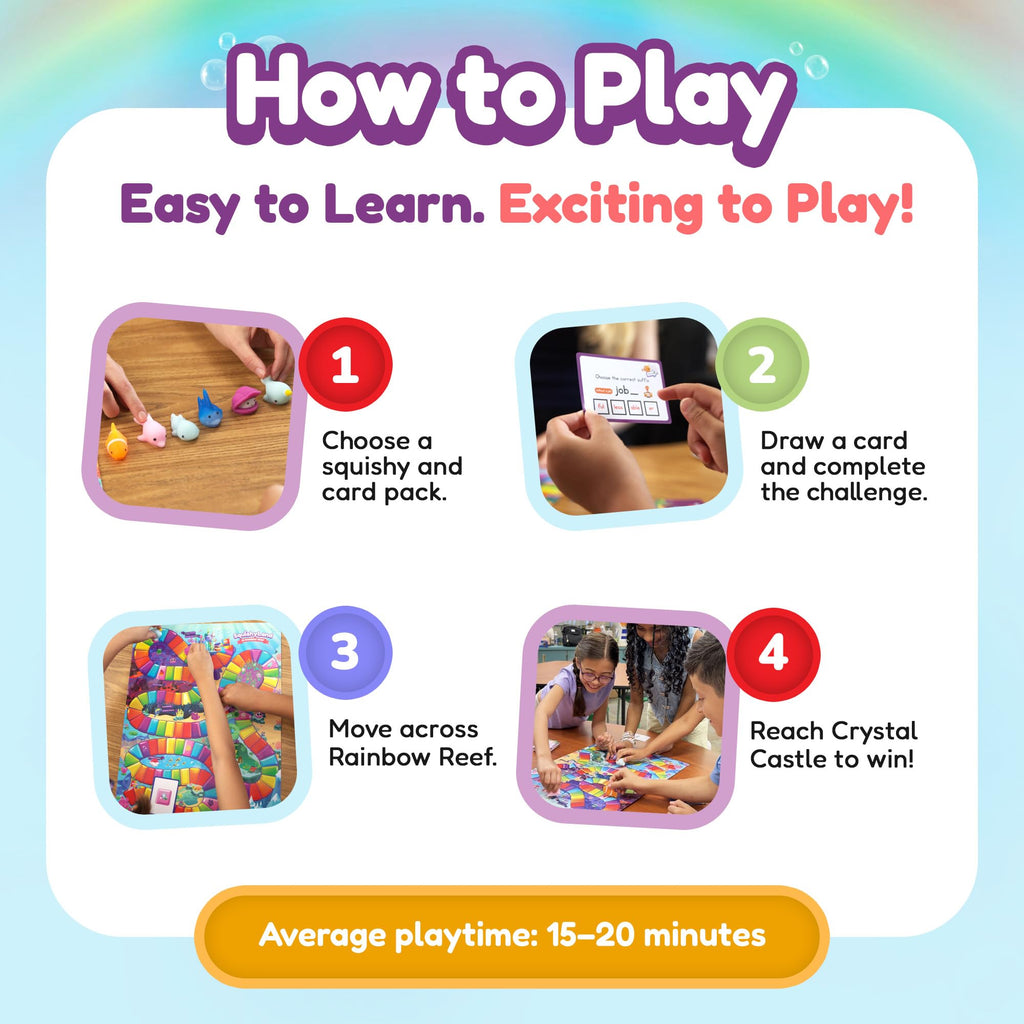 The Fidget Game SquishyLand in Rainbow Reef Board Game, Pre-K to 2nd Grade | Educational & Phonics Kindergarten Learning Activities, Mochi Squishy Toys Set, 2-6 Players