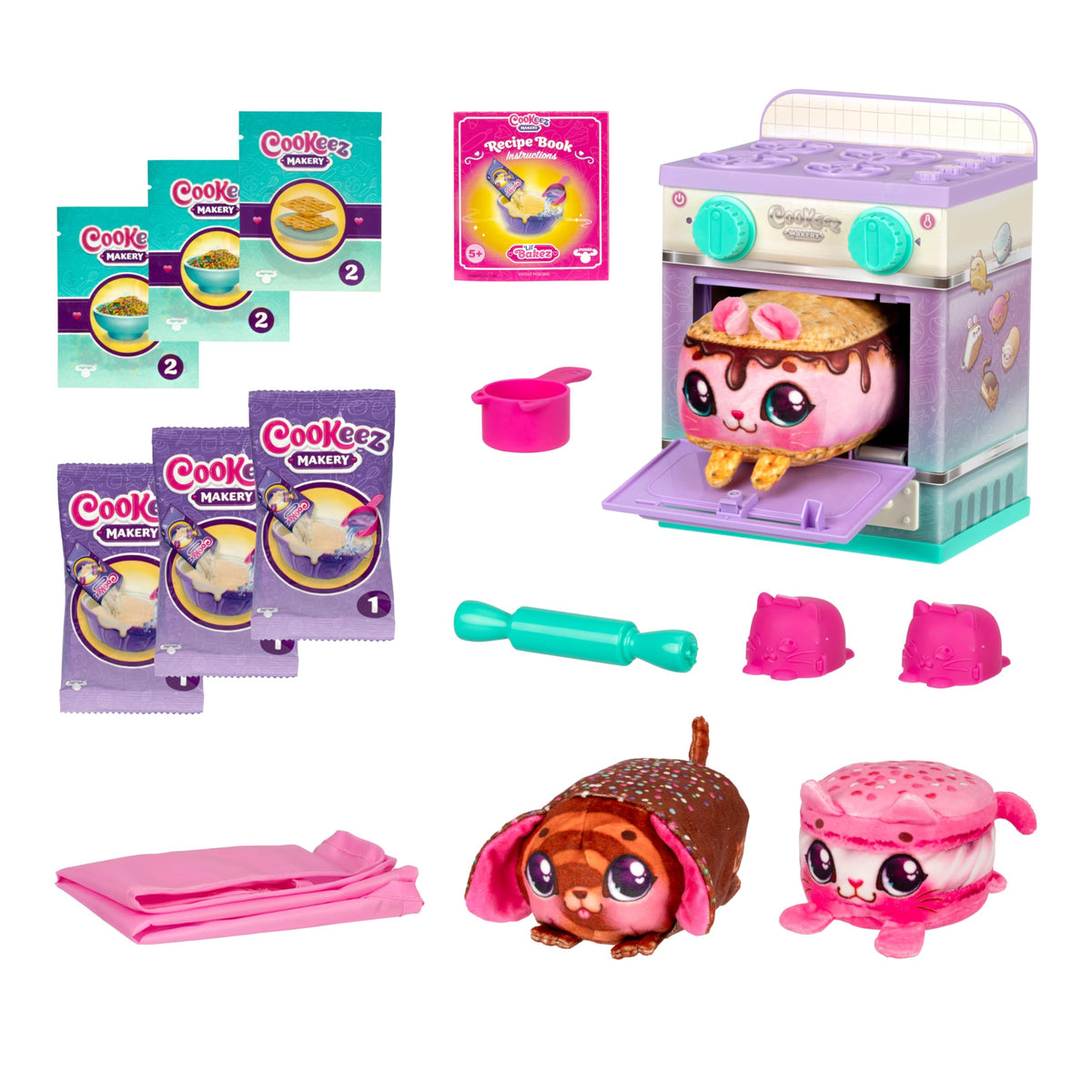 Cookeez Makery Lil' Bakez Multi Pet Playset, Makes 3 Scented Pets | Mix ingredients & mold dough to reveal surprise plush pets, reusable fun; Amazon Exclusive toy for kids