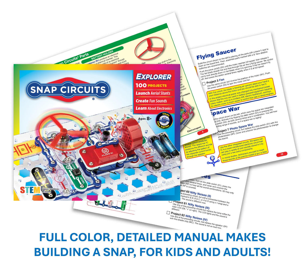 SNAP CIRCUITS Jr. SC-100 STEM Electronics Kit, 100+ Projects, Ages 8+ | Build 100+ STEM projects with 28 snap-together parts and a full-color project manual