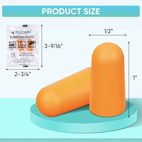 TICONN 200 Pairs Foam Ear Plugs Individually Wrapped, 32dB NRR for Sleep | Hearing Protection, Individually Wrapped, Secure Comfortable Fit, Disposable & Hygienic, for Study, Hunting, Work & Sleep