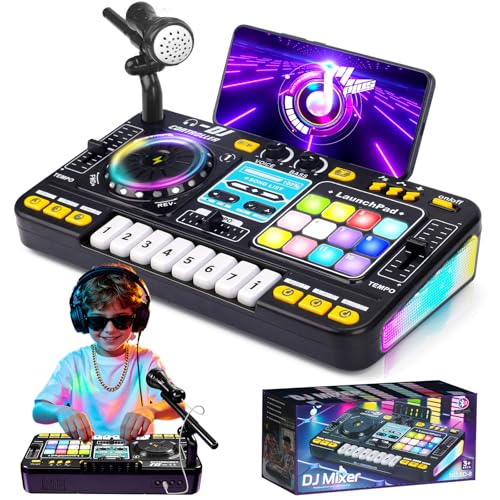 Tsomtto Kids DJ Mixer Table Musical Toy with Lights & Bluetooth | Electronic Music Toy with Microphone Piano, DJ Mixer Controller Toys Birthday Christmas Gifts for 3 4 5 6 Year Old Boys Girls