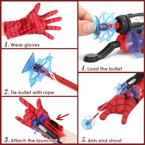 Xohny Spider Web Shooters with Glove for Kids Cosplay Party Favor | Superheroes Wrist Launcher Toy, Halloween Party Supplies, Christmas Stocking Stuffers, Birthday Gift for Boys Girls