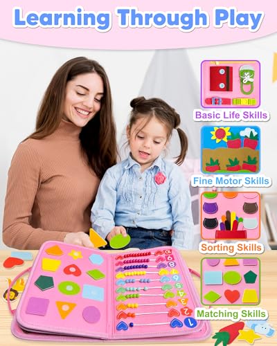 Exorany Busy Board Montessori Toys for Toddler Girl Birthday Gift Busy Book | Airplane Car Travel Toy, Learning Educational Toys, Activity Book, Toddler Activities, Sensory Toys, Fine Motor Skills