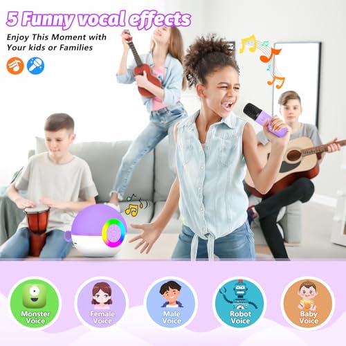 goopow Mini Karaoke Machine Speaker for Kids Adults, Portable Bluetooth Microphone Song Toys with LED Light, Best Chritmas Birthday Festival Gift for 3 4 5 6 7 8+ Year Old Girls Boys (Purple-2MIC)