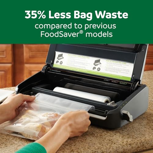 FoodSaver FM2100 Vacuum Sealer Machine, One-Touch Sealing, Roll Storage & Cutter, Dry & Moist Food, For Sous Vide Cooking, Accessory Port & Hose, Starter Bags & Roll Included