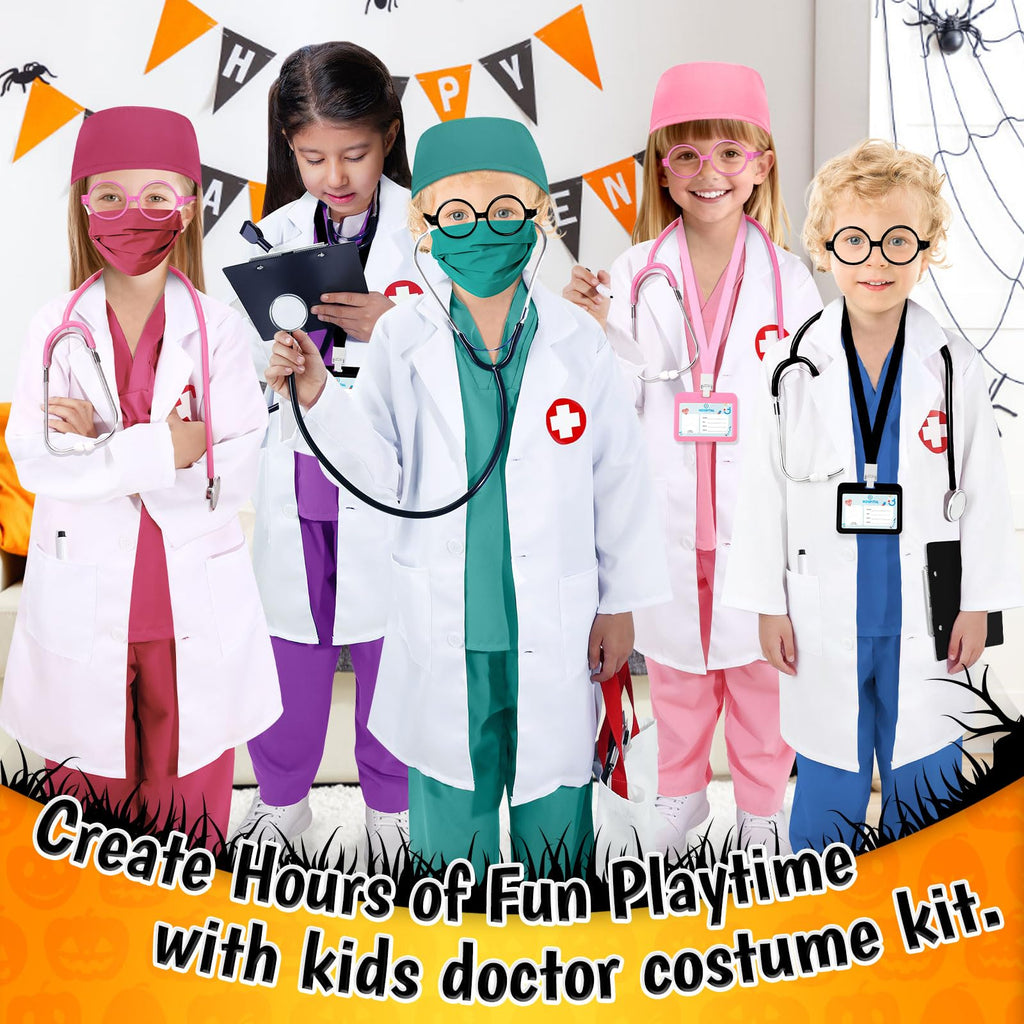 Boutrele 12 PCS Doctor Costume for Kids,Scrubs Nurse Costume for Girls Boys | Kids Doctor Costume,Scrubs with Lab Coat,Career Day Costumes for Kids,Halloween Costume,Educational Pretend Play Doctor Kits