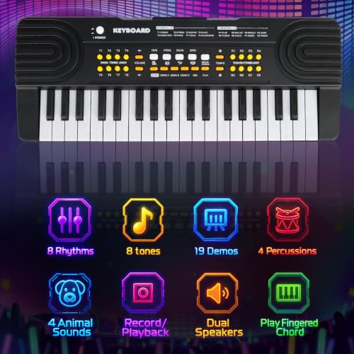 37 Key Upgraded Keyboard Piano with Microphone Kids Music Toy Ages 3-7 | Toddler First Electric Musical Instrument Learning Toy for 3 4 5 6 7 Year Old Boys Girls Birthday Gifts (Black)