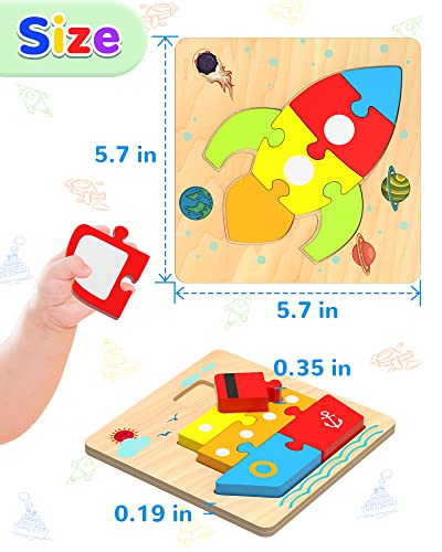 Wooden Puzzles Gifts Montessori Toys for 1 2 3 Years Old Boys Girls | 6 Vehicle Shape Puzzles, Boy Birthday Gift, Montessori Toys Educational Blocks for 1-3, 2-4, Learning Toys