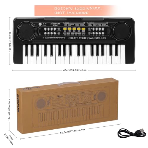 Raimy 37 Keys Electronic Keyboard Piano for Kids 3 4 5 6 7 8 9 Year Old | Early Learning Educational Portable Musical Instrument Toys, Birthday Gifts for Boys and Girls Beginner (Black)