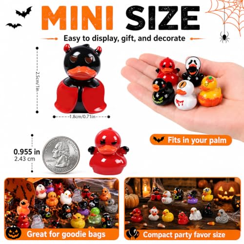DULEFUN 61Pcs Halloween Mini Resin Duck Figures Halloween Party Favors Gift | Cute Small Little Duckies Statues Bulk Set for Office Desk Tiered Tray Decor Halloween Party Supplies Decoration