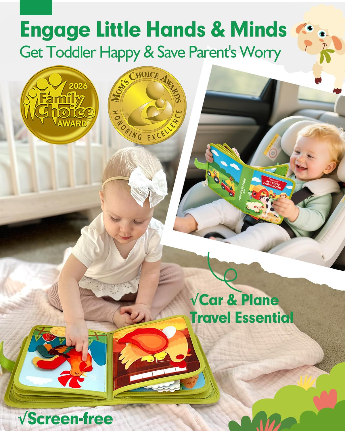 hahaland Busy Book for Toddlers 1-3 - Montessori Toys 1 Year Old Busy Board | 1 Year Old Boy Gifts Educational Quiet Activity Books 10 Pages, Toddler Christmas Stocking Stuffers One Year Old Travel Toys