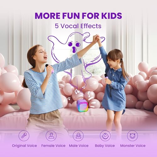 IROO Mini Karaoke Machine for Kids, Birthday Gifts Toys for Girls Ages 3-12 | 2 Wireless Mics, 5 Voice Effects & 1-Month KaraFun Premium, Bluetooth Speaker, Portable MP3 Player For Family Home Party