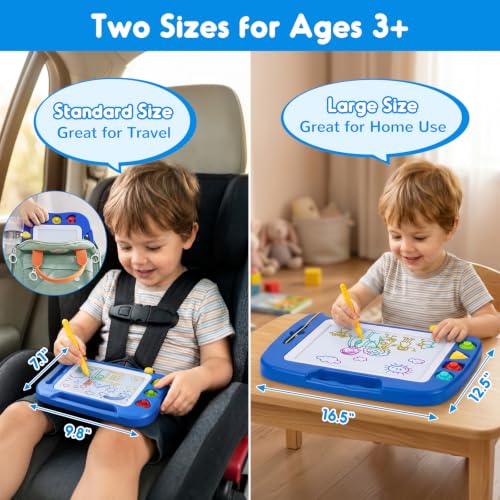 SGILE Magnetic Drawing Board for Kids, Toddler Doodle Toys, Large 16 × 13" | Etch & Sketch Pad with 4 Magnet Stamps, Girls & Boys' Birthday Gift,1-4 Year Old, Learning & Educational, Writing Play, Blue
