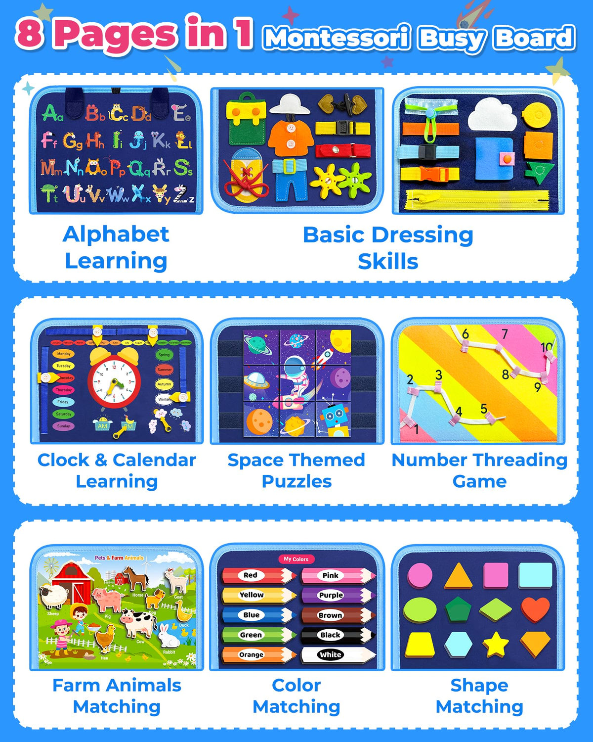 Gojmzo Busy Board Montessori Toys for Toddler Boy Girl Gifts Busy Book | Sensory Toys, Airplane Car Travel Toy, Learning Educational Toys, Activity Book, Toddler Activities, Fine Motor Skills