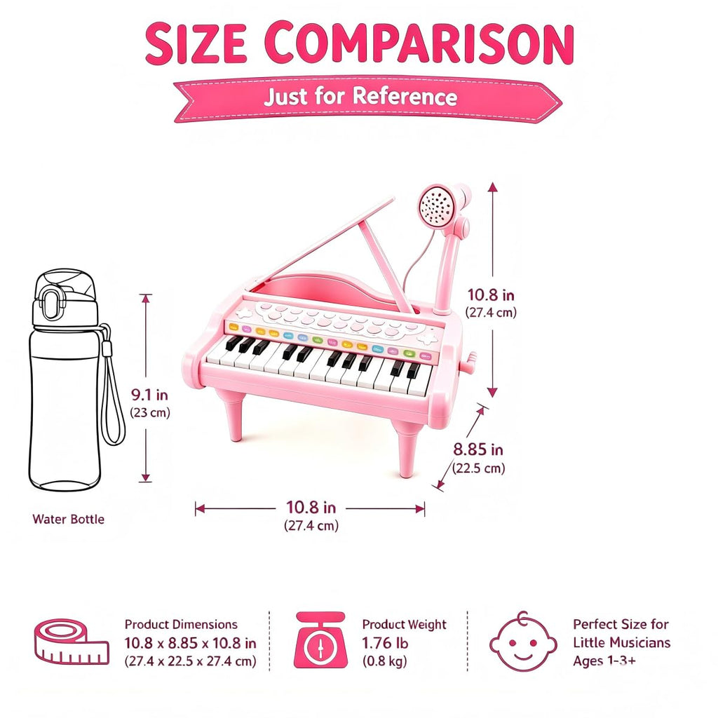 Love&Mini Piano Toys for Girls, 24-Key with Mic, Record & Playback, Ages 3+ | Kids Piano with 22 songs, 8 Percussion Sounds, LED lights, 4 Instrument Modes and Connect to MP3, Phone & Tablet