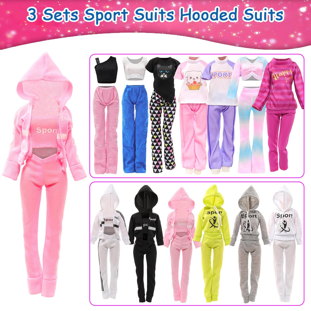 10 Sets Doll Clothes Hooded Sports Suit Tops and Pants for 11.5 inch Dolls | Tracksuit Set, Sportswear, Sports Clothes, Activewear, Running Apparel, Casual Outfits