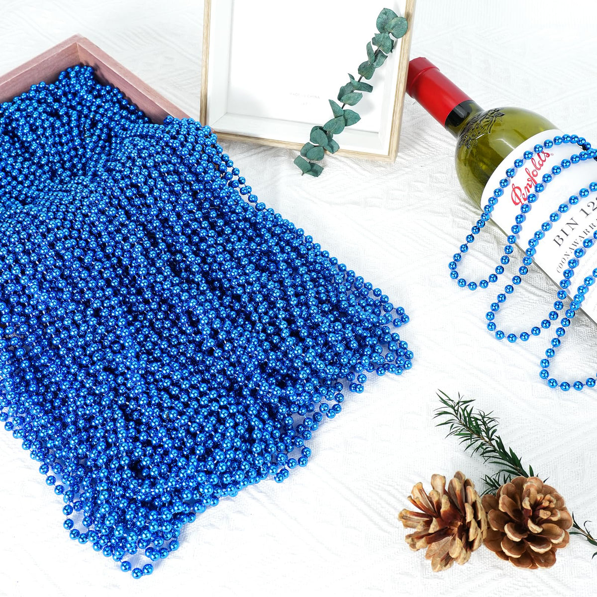 12 PCS Blue Bead Necklace, Blue Mardi Gras Beads Christmas Necklaces, 33" 4th of July Patriotic Beads Necklaces, Parade Throw Accessories for Independence Day Mardi Gras Hanukkah Pirate Party