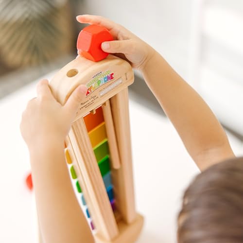Melissa & Doug Caterpillar Wooden Xylophone Musical Toy Set | 4 Pieces, Rainbow Xylophone, 2 Self-Storing Wooden Mallets, Song Card, Musical Pretend Play, Preschool Toys for Kids, Ages 3+