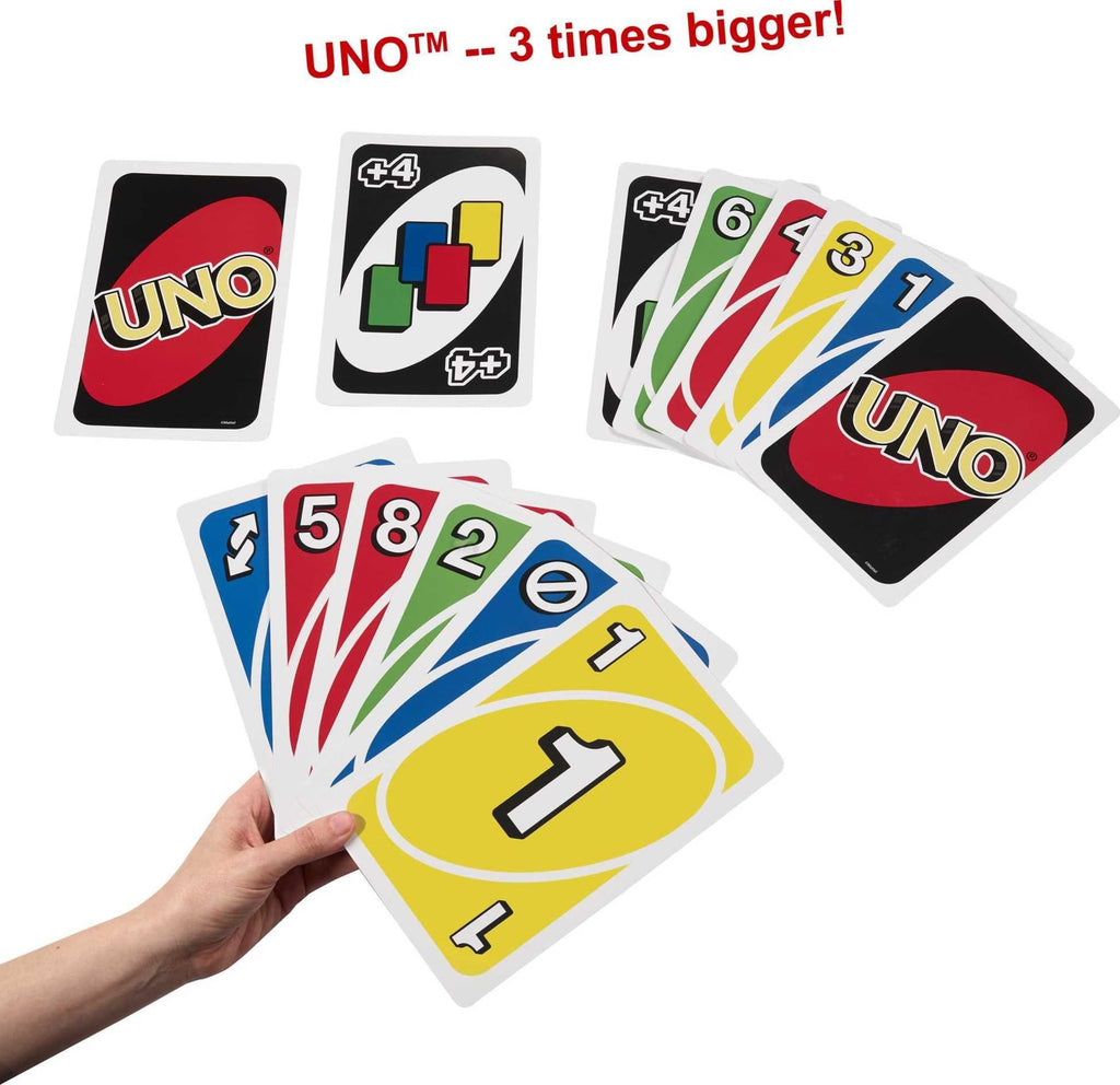 Mattel Games Giant UNO Card Game, Ages 7+, Players 2-10 | Oversized Classic UNO Deck With Customizable Cards for Bigger Game Play, Color Blind Accessible