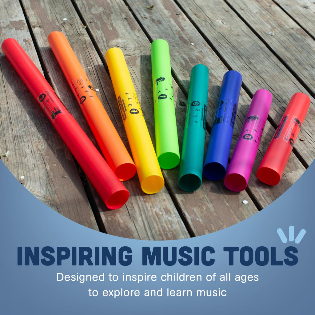 Constructive Playthings Boomwhackers Music Sensory Sound Tubes, Set of 8 | C to C Scale Musical Sound Tube, Classroom Instruments for Kids, Diatonic Set of 8