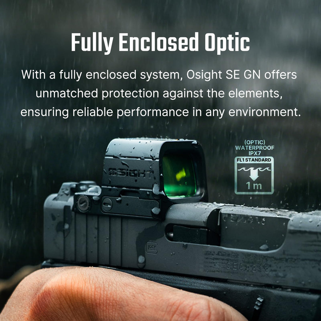 OSIGHT SE Enclosed Red/Green Dot, 2 & 32 MOA Multi-Reticle or 6 MOA Dot | RMSc Footprint, Side-Load Battery, Motion Sensor, Aspherical Lens, Compact Enclosed Design for Concealed Carry