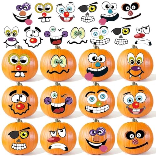 Halloween Mini Pumpkin Decorating Stickers for Kids Toddlers Party Favors | 18 sheets, 36 pack, small, pumpkin face stickers, treat gifts