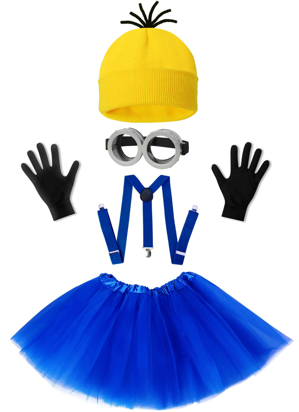 WISHTEN 5 PCS Halloween Costumes for Kids Girls,Halloween Cosplay Dress up | Halloween Costume Accessories for Girls, Goggles/Beanie/Blue Tutu Skirt/Suspenders/ Gloves,Family Themed Parties,Role Play