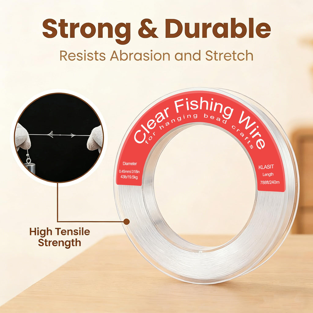 KLASIT Fishing Line 788FT,Invisible Monofilament Fishing Wire | Supports 43 Pounds,Strong Nylon Invisible Thread for Hanging Decorations,Balloon Garland,Crafts,Picture Display