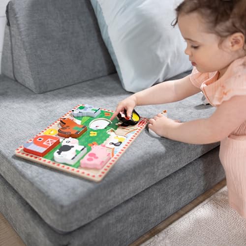 Melissa & Doug Farm Animals Wooden Chunky Puzzle 8-Piece Set | 8 Chunky Wooden Pieces, Stand-Up Farm Animals and Barn, Motor Skill Building Puzzle Play, Toddler Toys for Kids, Ages 2+