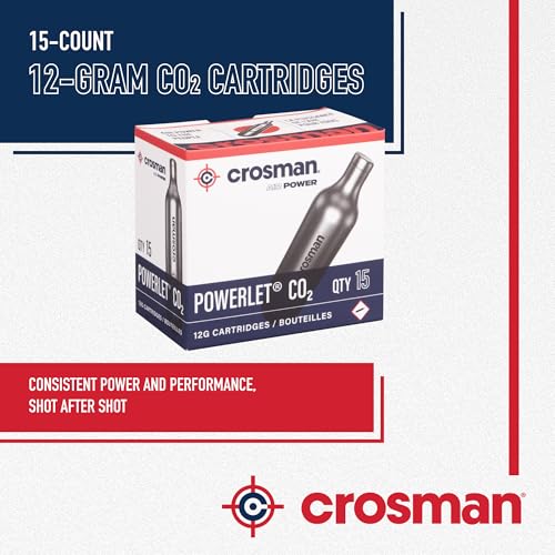 Crosman 15-Count CO2 Cartridges for Air Rifles and Air Pistols | Snug Neck Seal Prevents Gas Leaks - Strong Metal Walls Handle Heavy Use - Smooth Even Pressure For Every Shot