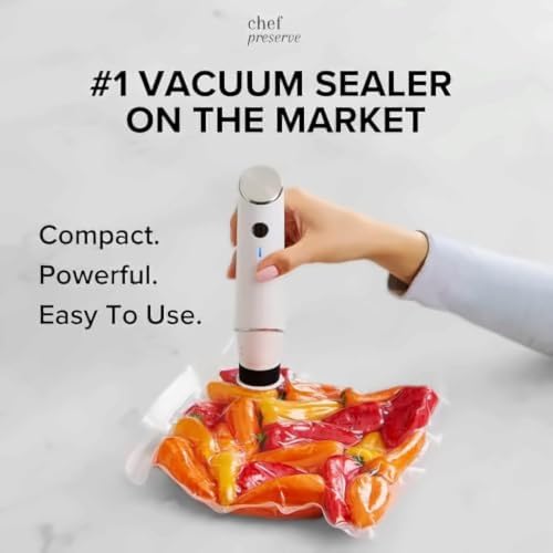Chef Preserve Compact Vacuum Sealer for Food (Vacuum Sealer Machine + 30 Reusable Vacuum Bags) Powerful Handheld Vacuum Sealer Machine, Seal Meal Saver, Portable Food Sealer