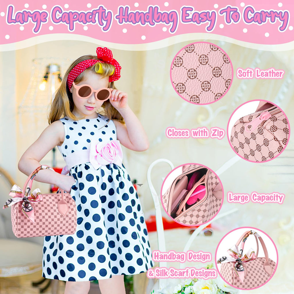 Oisacirg Play Purse with Watch, Phone, Pretend Play Toys for Girls Ages 3-8 | 32Pcs Role Play Set with Handbag, Water Bottle, Scarf, Pretend Makeup, Birthday Gifts, Mom-Daughter Bonding, Multi-Scene Play