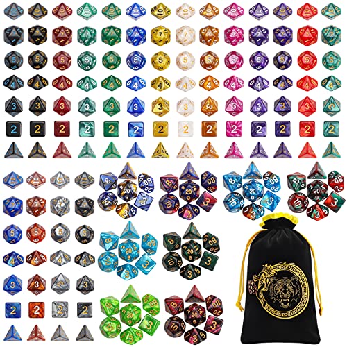 CiaraQ 182pcs Polyhedral Dice Set for Dungeon and Dragons MTG Table Games | 26 Role-Playing Dice Sets for D&D with Storage Bag. 7 dice each (D4-D20), Classic Numbers, Ages 14+