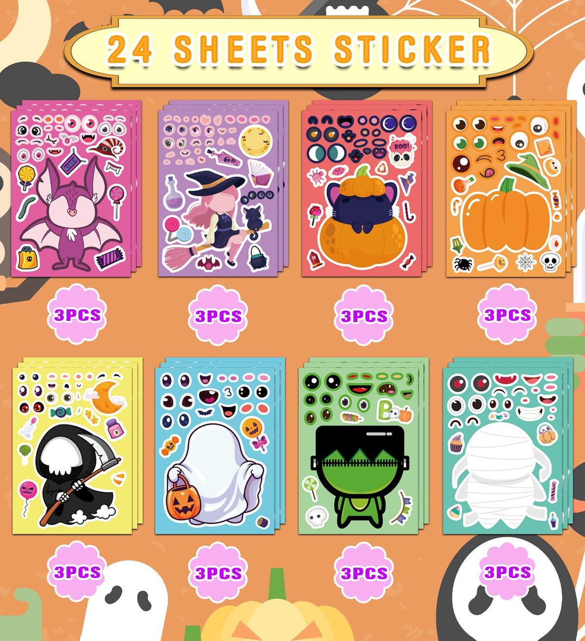 Halloween Party Favors,Halloween Stickers,DIY Crafts Stickers for Kids | Kids Halloween Decorations Games Toys Gifts Treats Activities Party Supplies,Halloween Goodie Bags (24 Sheets)