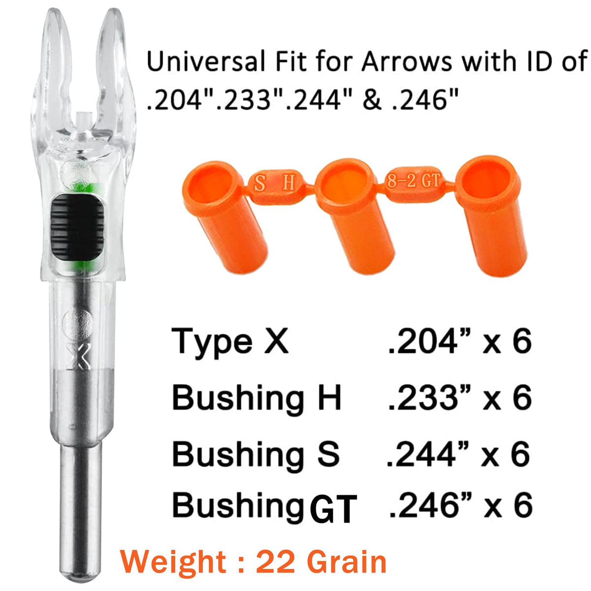KEAUP 6PCS X Lighted Nocks for Arrows with .204 .233 .244 .246 Inside Diameter with H, S, GT Bushings High-Visibility LED Arrow Nocks, ON/Off Switch Included
