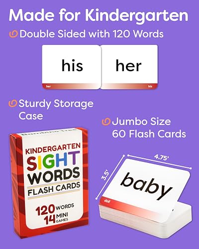 Sight Words Flash Cards Kindergarten | 120 High Frequency Words from Dolch's and Fry's Lists for 4-6 Years
