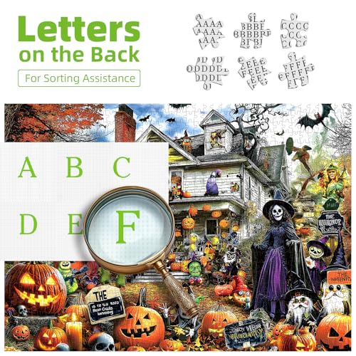 MINIWAN Halloween 1000 Piece Jigsaw Puzzle for Adults, 27.5" x 19.7" | Spooky Haunted House with Pumpkins & Witches, Challenging Fall Decor Puzzle, Unique Gift Idea for Halloween Enthusiasts