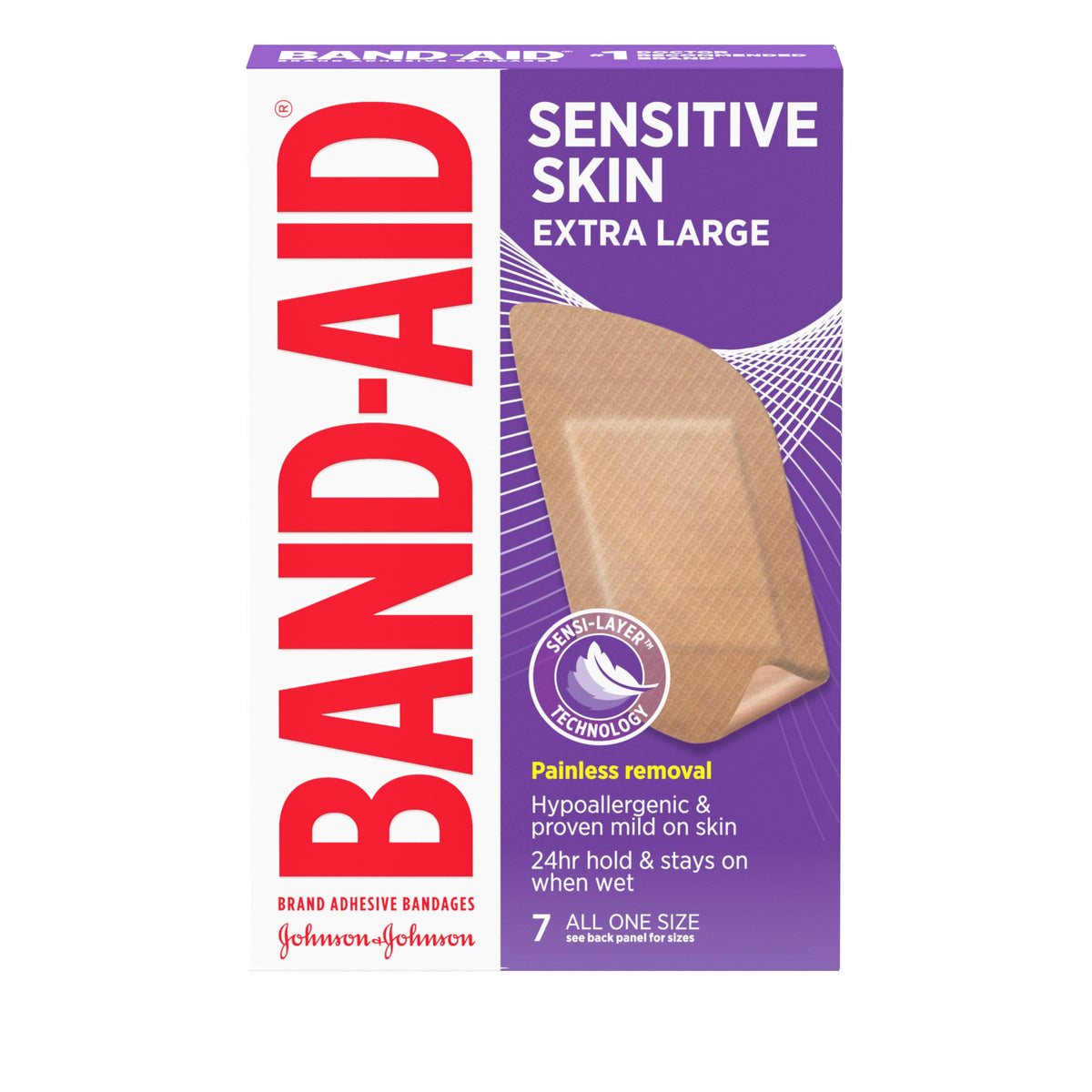 BAND-AID Brand Adhesive Bandages for Sensitive Skin, Extra Large, 7 Count