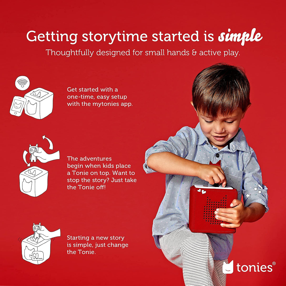 Toniebox 1 Audio Player Starter Set with Playtime Puppy - Listen, Learn, and Play with One Huggable Little Box - Red