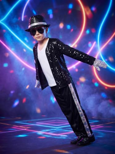 BAURGHOP Kids Dance Star Costume for Boys 80s 90s Pop Stage Outfits for Halloween