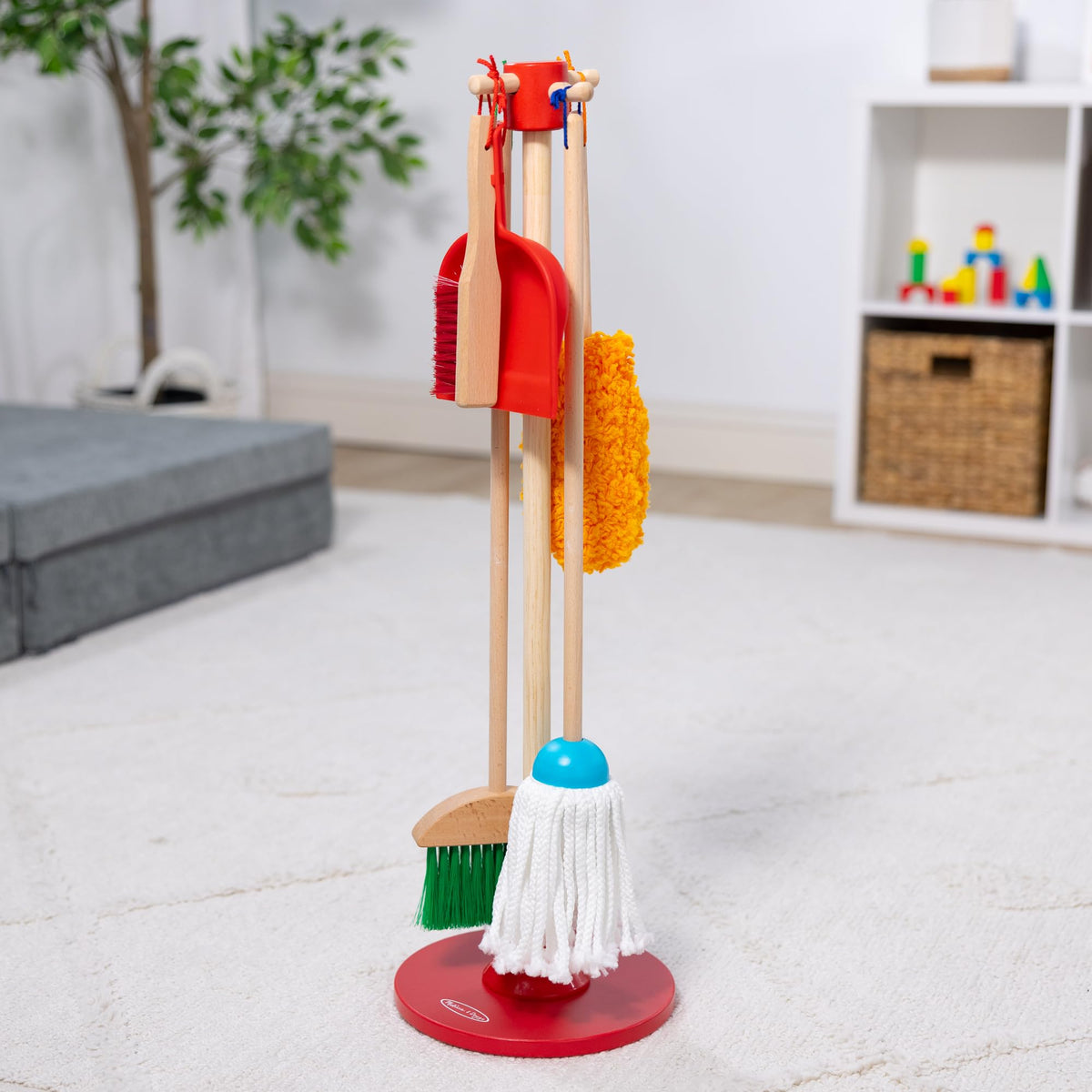 Melissa & Doug Dust Sweep Mop 6-Piece Wooden Cleaning Toy Set | 6 Pcs, Cleaning Pretend Play, Wooden Broom, Mop, Duster, Dustpan, Brush, Toy Storage Stand, Preschool Toys for Kids, Ages 3+