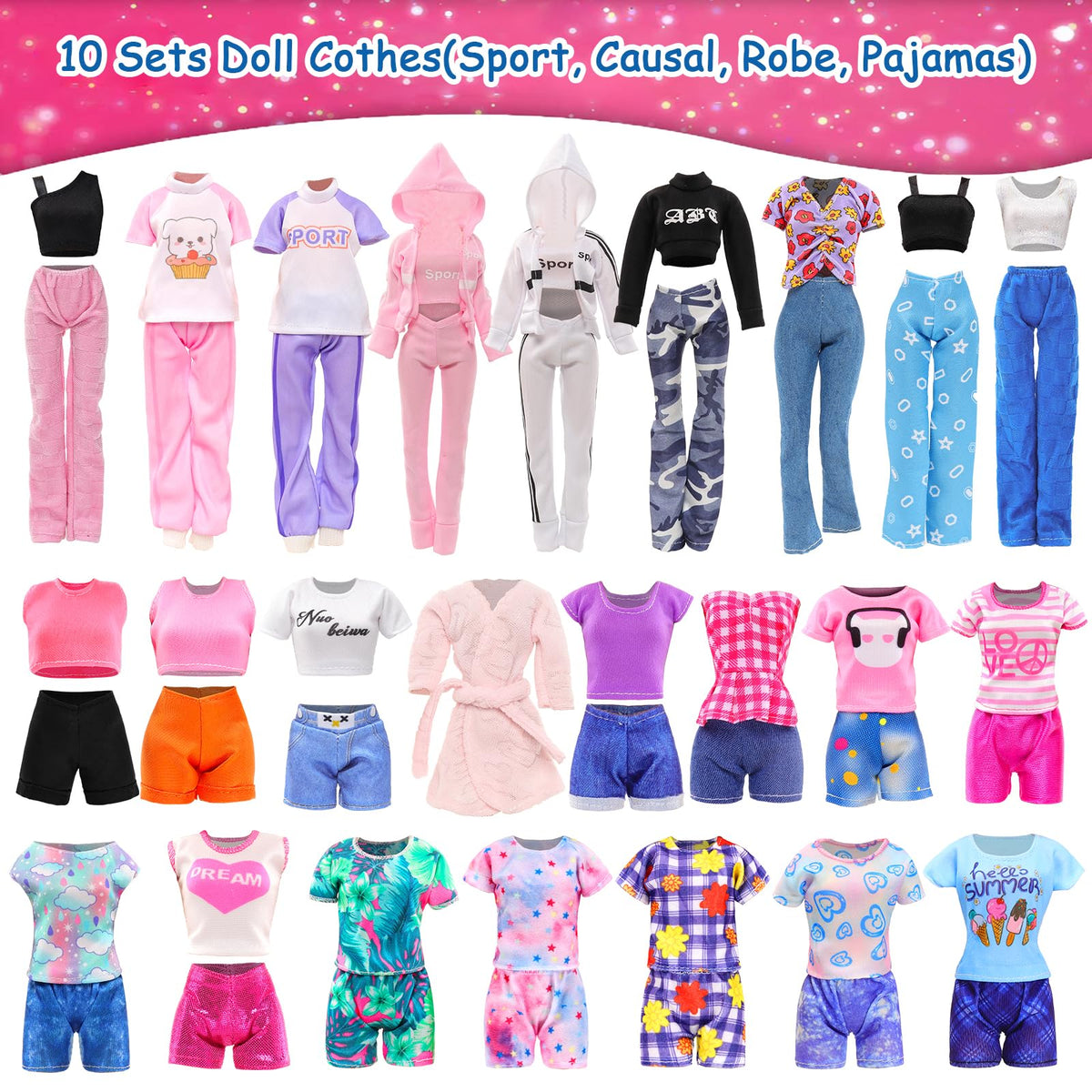 10 Sets Doll Clothes Hooded Sports Suit Tops and Pants for 11.5 inch Dolls | Tracksuit Set, Sportswear, Sports Clothes, Activewear, Running Apparel, Casual Outfits
