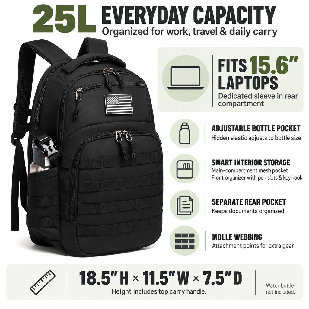 Wotony Military tactical backpack, backpack for men black small tactical assault bag