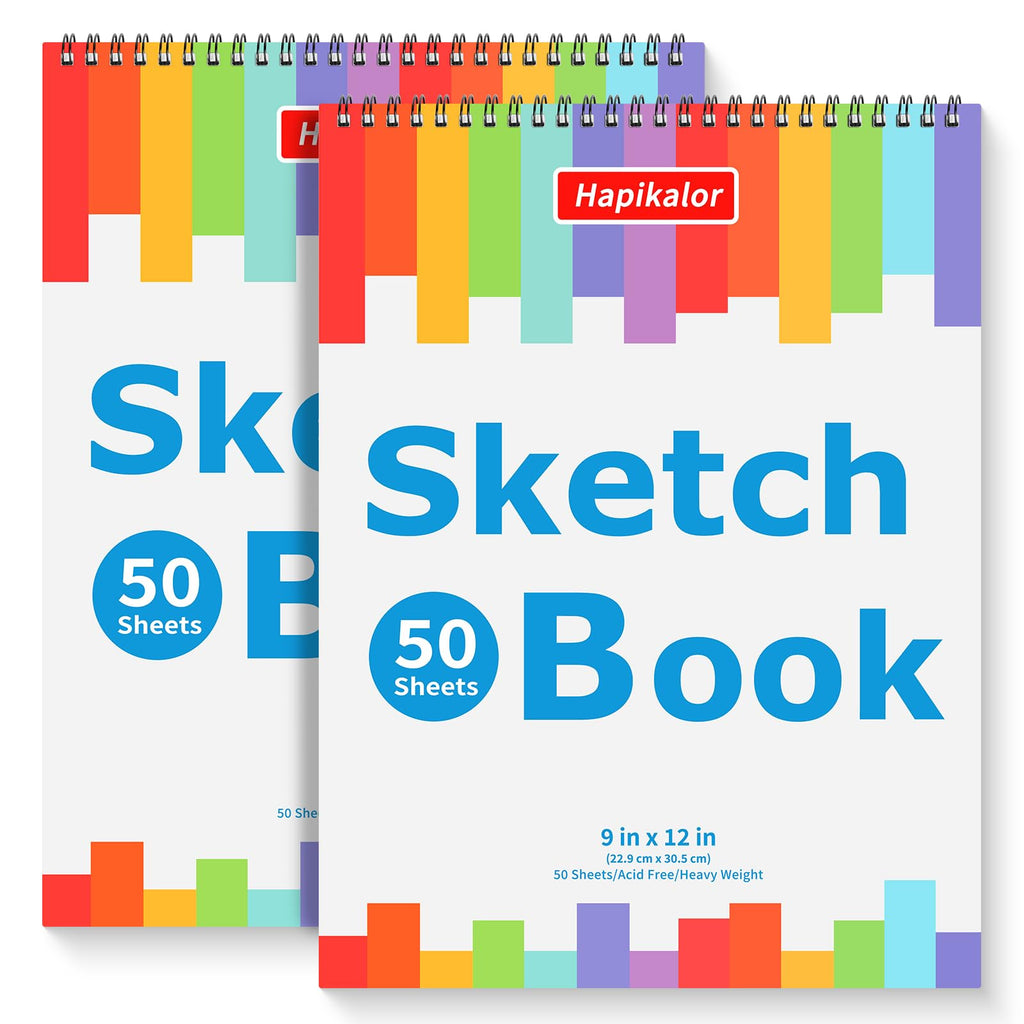 9" x 12" Sketch Book, 2-Pack 50 Sheets Spiral Bound Art Sketchbook Notebook | Acid Free Artist Drawing Book Paper, Art Supplies for Adults Kids, Coloring Book, Sketch Paper for Drawing Coloring Sketching