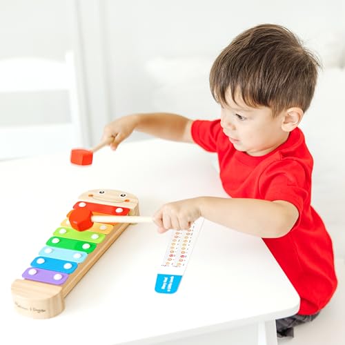 Melissa & Doug Caterpillar Wooden Xylophone Musical Toy Set | 4 Pieces, Rainbow Xylophone, 2 Self-Storing Wooden Mallets, Song Card, Musical Pretend Play, Preschool Toys for Kids, Ages 3+