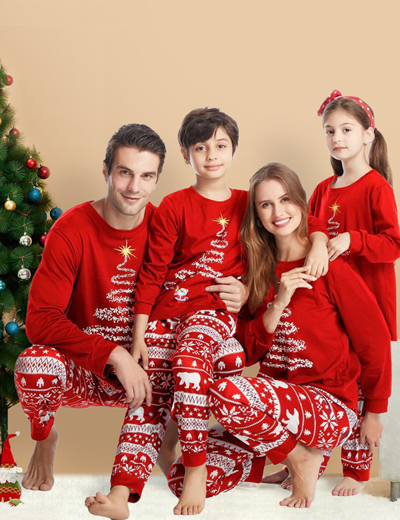 Red Christmas Tree Print Matching Family Christmas Pajamas Sets